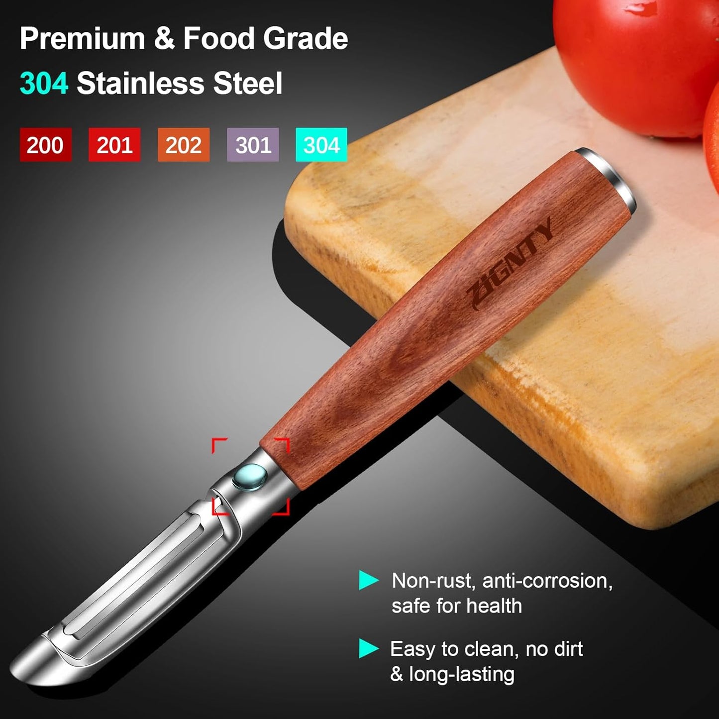 Potato Peelers Stainless Steel, Ultra Sharp Vegetable Peeler for Kitchen, Premium Veggie Fruit Peeler, Rotary Blade Carrot Peelers, Thickened Non-Slip Ergonomic Wooden Handle（5 Years Warranty）