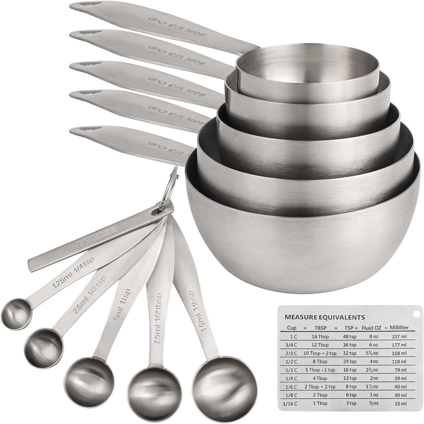 Smithcraft Measuring Cups and Spoons, 12 Piece Metric & US 18/8 Stainless Steel Measuring Cup and Spoon Set, Dry Metal Measuring Cups Spoons & Leveler & Measure Equivalents for Kitchen & Baking