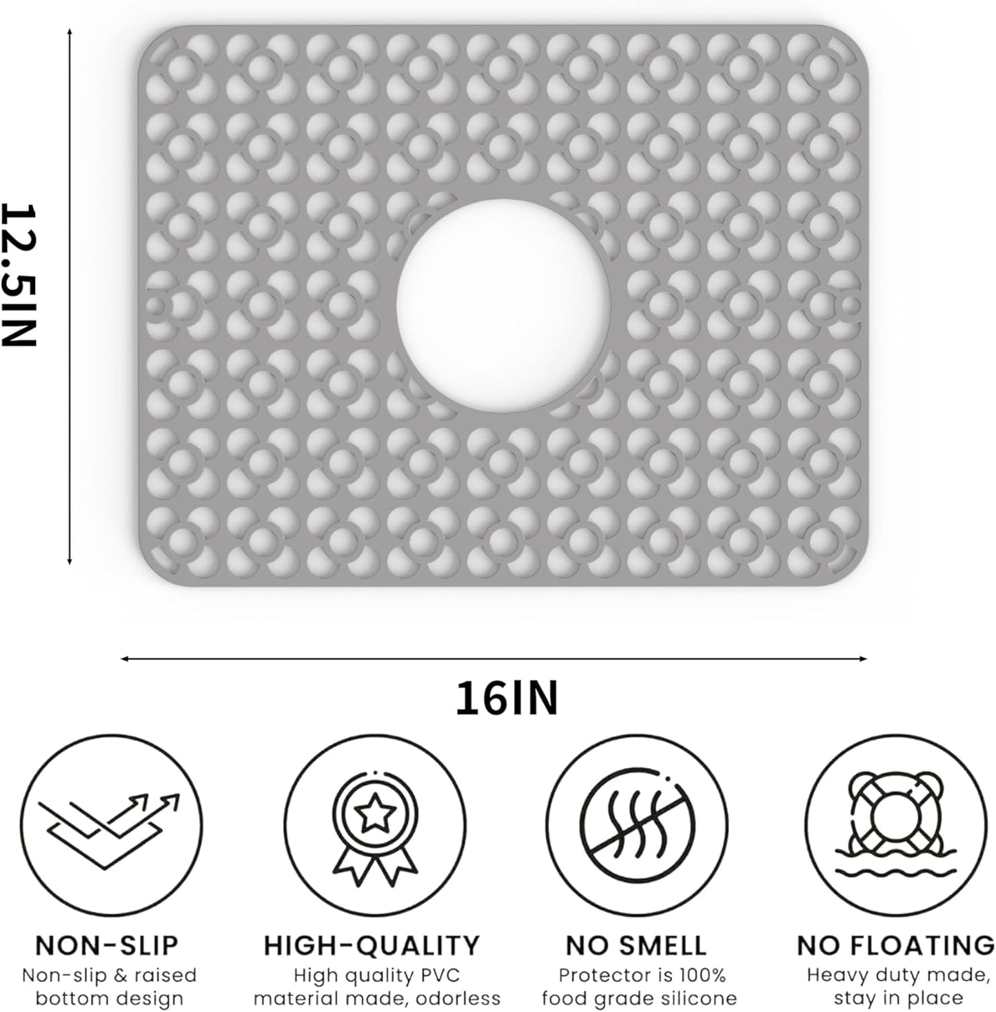 WAFT YEARN Sink Mats Sink Protectors Dish Racks Dishwasher Safe Grid Mats for Kitchen Sink Silicone Protect Sink from Stains Damage Scratches Non Slip Heat Resistant Rust Resistant 16"X12.5" Grey