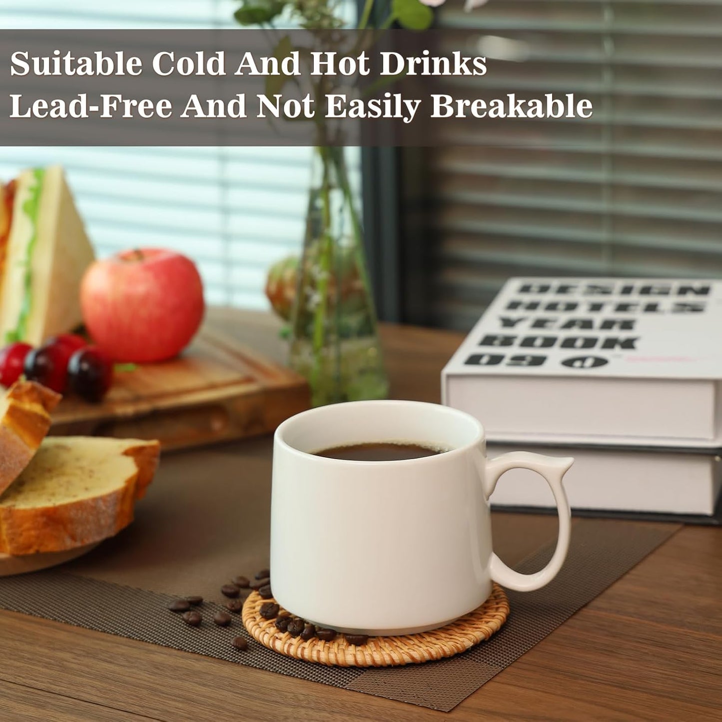 19 oz Large Coffee Mugs Set of 4, Stackable Ceramic Coffee Mugs with Large Handles for Coffee, Latte, Cappuccino, Milk, Dishwasher & Microwave Safe, Ideal for Men, Women, Dads (Multicolor)