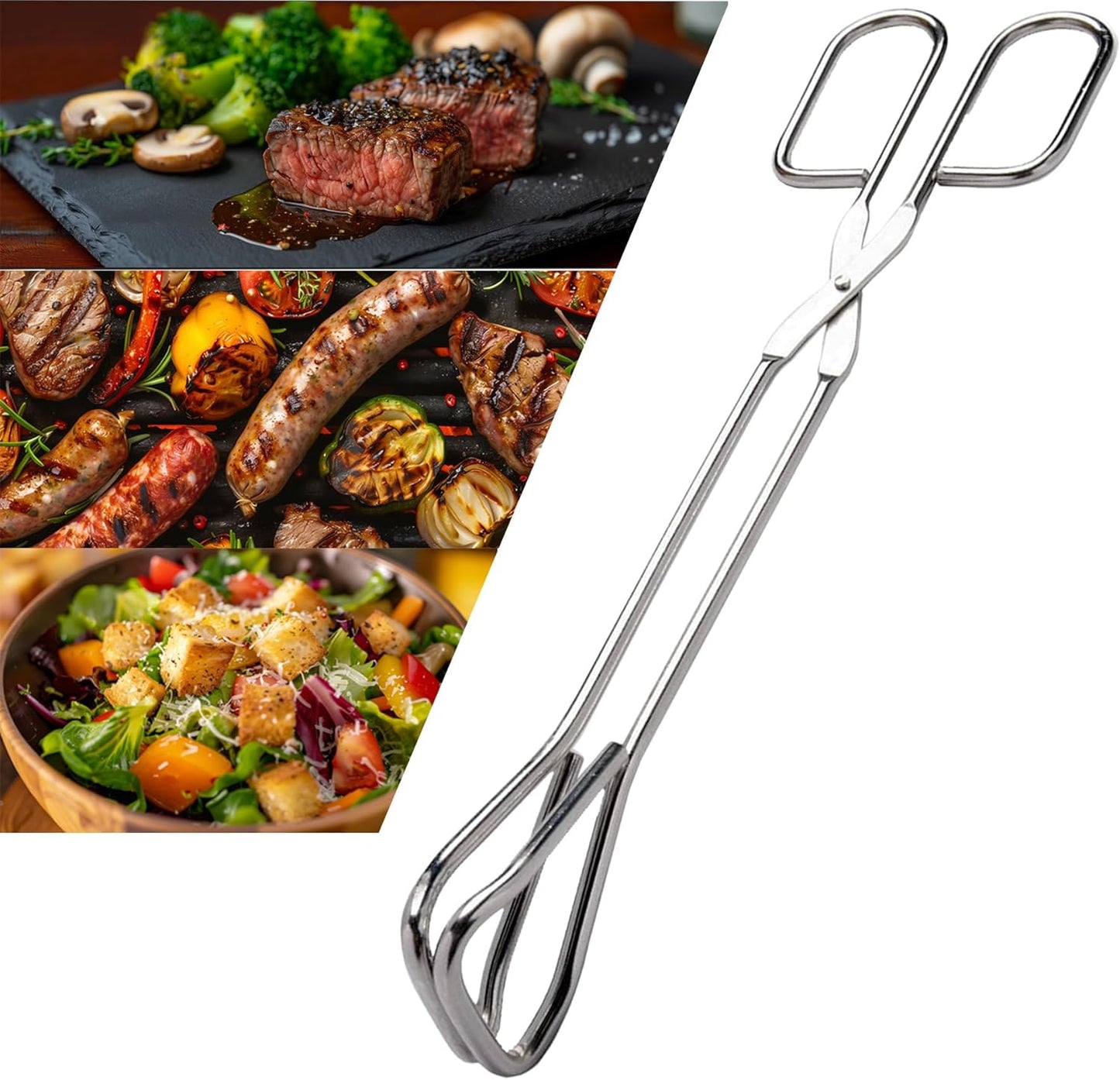 11-Inch Heavy Duty Stainless Steel Kitchen Tongs - Comfortable Ergonomic Grip, Scissor Design, Heat Resistant for BBQ and Cooking, Set of 2