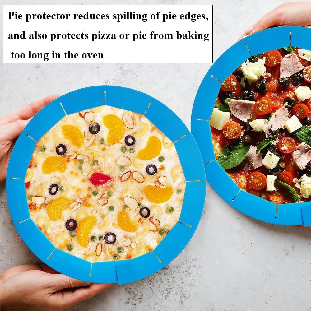 Adjustable Pie Crust Shields Baking Protectors, Silicone Cover Ring Fits 8-11.4 Inch Pies, Baking Pie Pizza Crust Shield Protector Cover for Edges (Blue-2pcs)