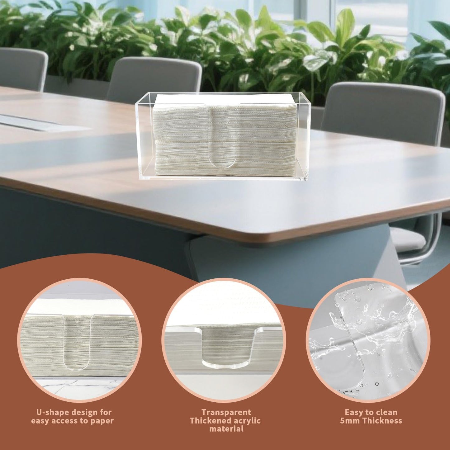 Acrylic Paper Towel Holder Countertop, 5mm Thick Clear C-Fold Z-Fold Trifold Napkin Dispenser, Bathroom & Kitchen Organizer for Multifold Towels (2)