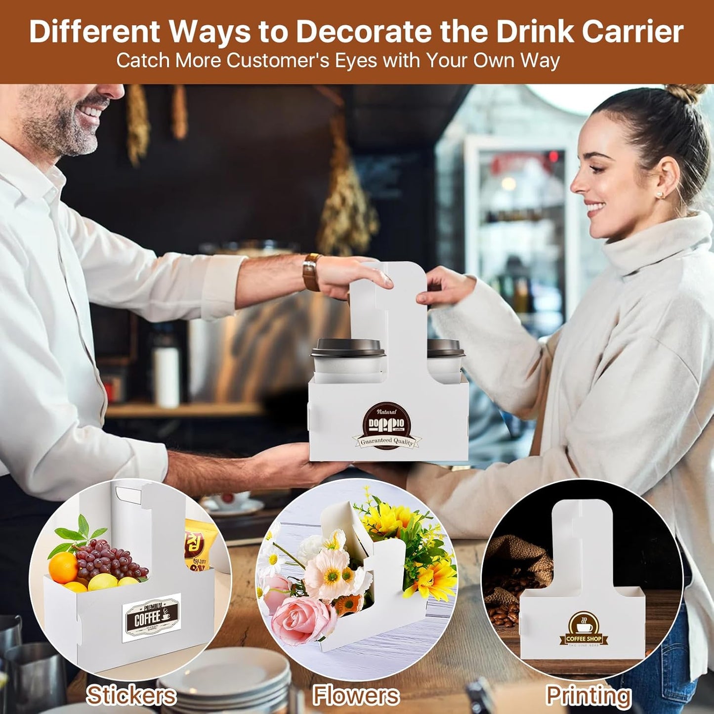 30 Pcs 2 Cup Drink Carrier with Handle, Disposable Cup Holder, White Cardboard to Go Coffee Cup Holder for Hot and Cold Drinks, Takeout, Cafe, Restaurant Food Delivery Service (12-20 oz)