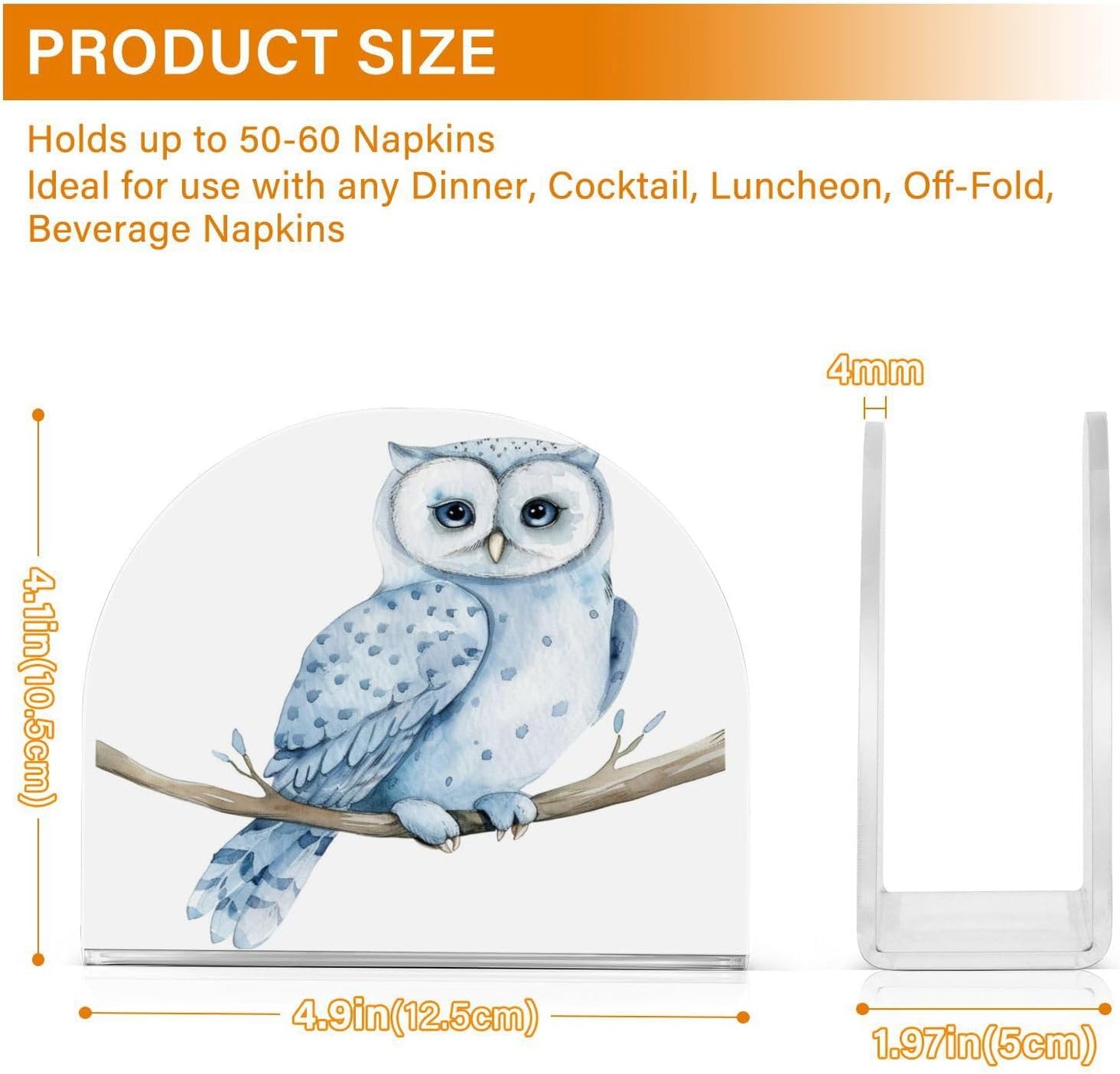 Blue Owl on Branch Napkin Holder for Table Paper Napkins Holder Acrylic Tissue Dispenser Kitchen Dining Room Bathroom Party Car Decor