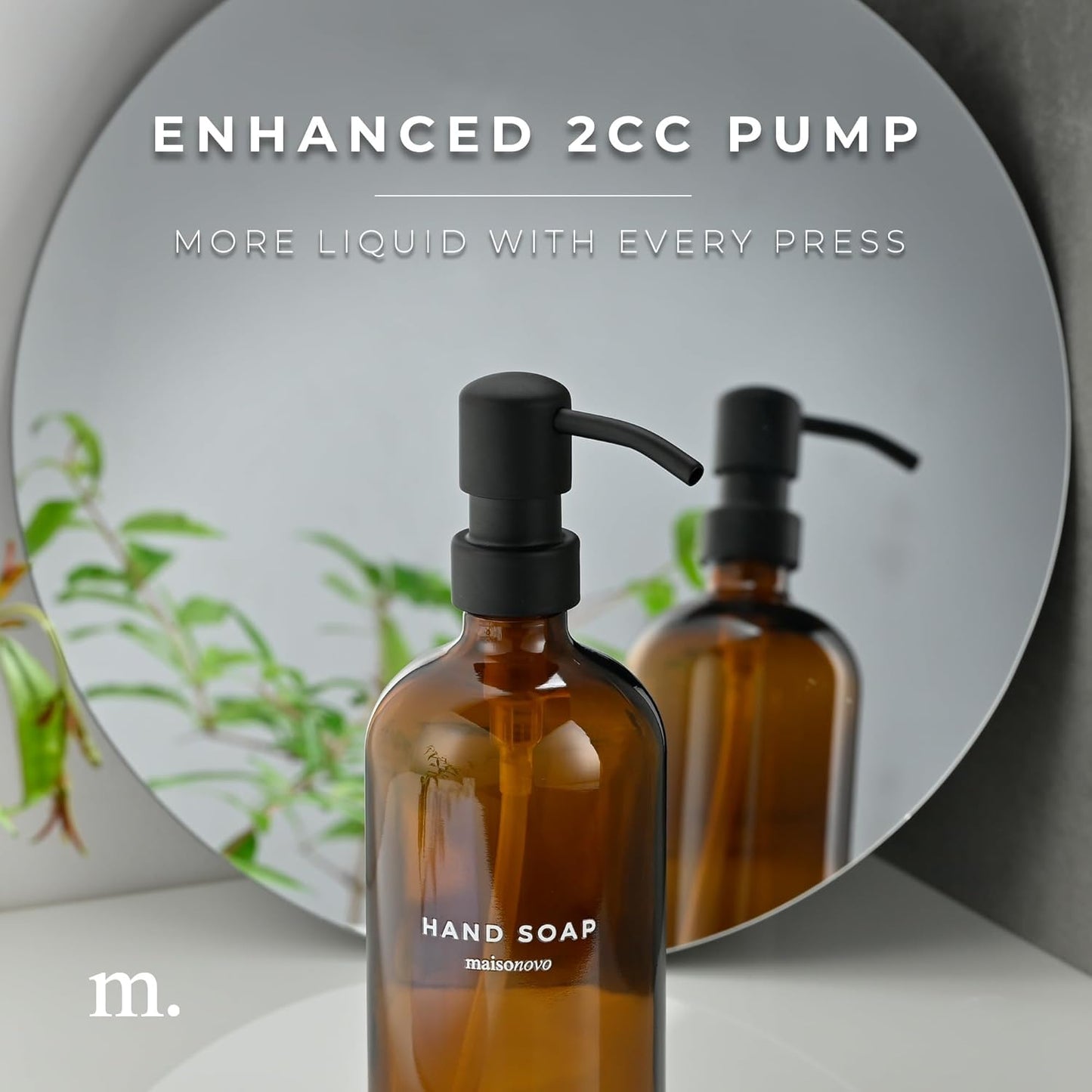 MaisoNovo Soap Dispenser 3-Piece Set | 16.9oz Amber Bottles with Black Stainless Steel Pumps