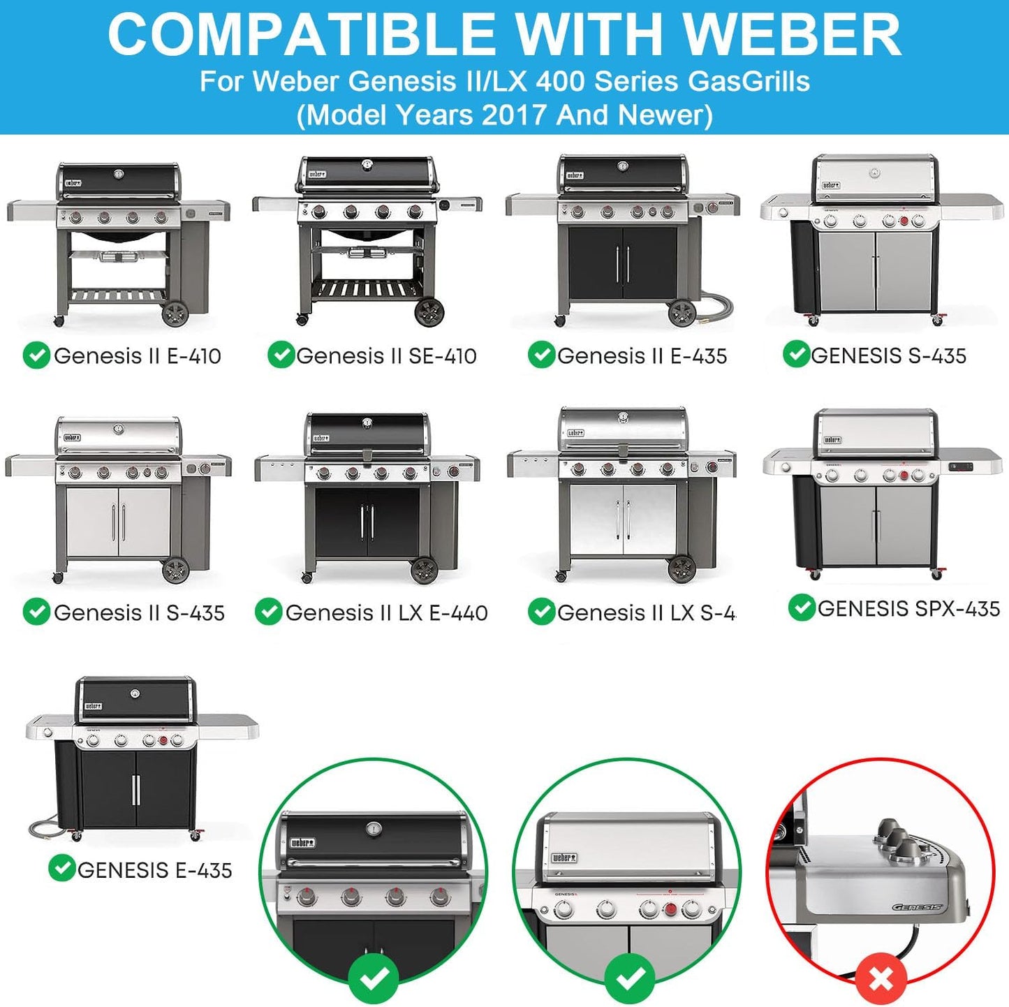 Full Size Griddle Insert for Weber Genesis II 400 Genesis II LX 400 Series Gas Grills, Flat Top Griddle Plate for Weber Genesis II E-410/E-415/E-425/E-435, Genesis II LX 440, Replace for 6789