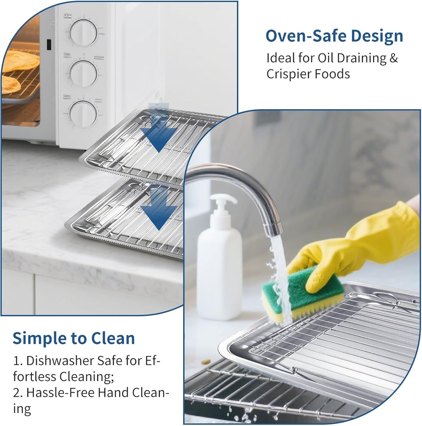 Baking Sheet with Rack Set of 4 (2 Pans + 2 Racks), 16 x 12 x 1 Inch Stainless Steel Cookie Pan with Cooling Rack, Non Toxic & Dishwasher Safe & Easy Clean for Baking, Cooling, Meats, Veggies