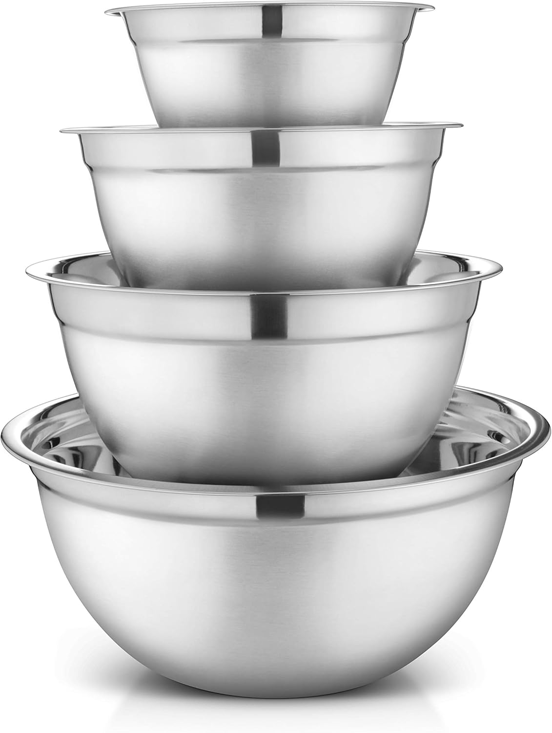 AVADOR Premium Stainless Steel Mixing Bowls, Set of 4 Stainless Steel Mixing Bowl Set, Easy To Clean, Space Saving, Great for Cooking, Baking, Prepping 0.74qt 1.4qt 3qt 5qt (4 pc German Mixing Bowl)