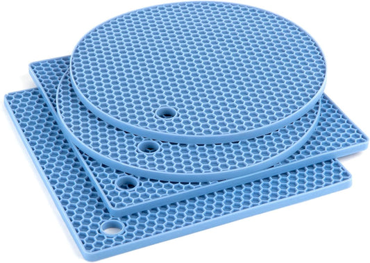 Joyhalo Trivets for Hot Dishes - Hot Pads for Kitchen, Silicone Pot Holders for Hot Pots and Pans, Silicone Mats for Kitchen Countertops, Table, Flexible Easy to Wash and Dry, Blue