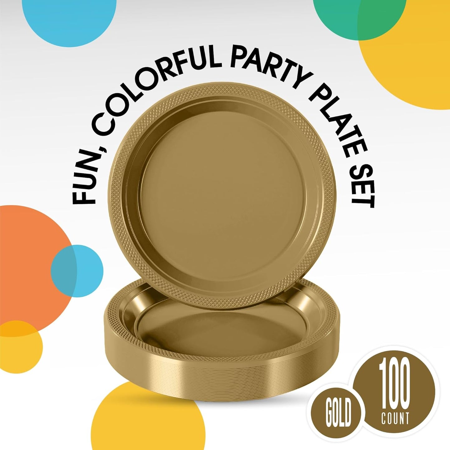 Exquisite Party Solids Gold Plastic Plates For Party 9" Gold Disposable Plates Heavy Duty Supplies 100 Pcs Plastic Dinnerware Sets Heavy Duty 350 GSM Disposable Dinnerware Set