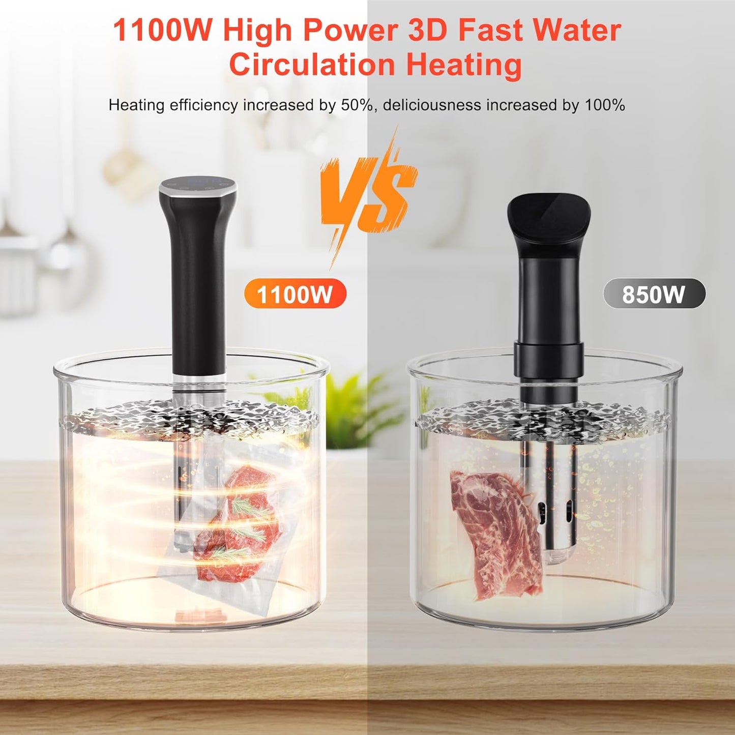 Sous Vide Machine, Sous Vide Cooker 1100W, WiFi Connect App Control with Recipe, Fast-Heating Immersion Circulator Cooker with Accurate Temperature and Time Control, Ultra Quiet, IPX7 Waterproof