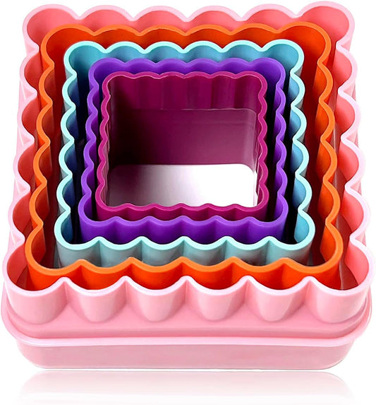 Cookie Biscuit Cutter Set, Two Side Cookie Cutters Plastic Set Multi-size Cake Fruit Vegetable Shapes Cutter Random color (Square Shaped, 5 Pack)