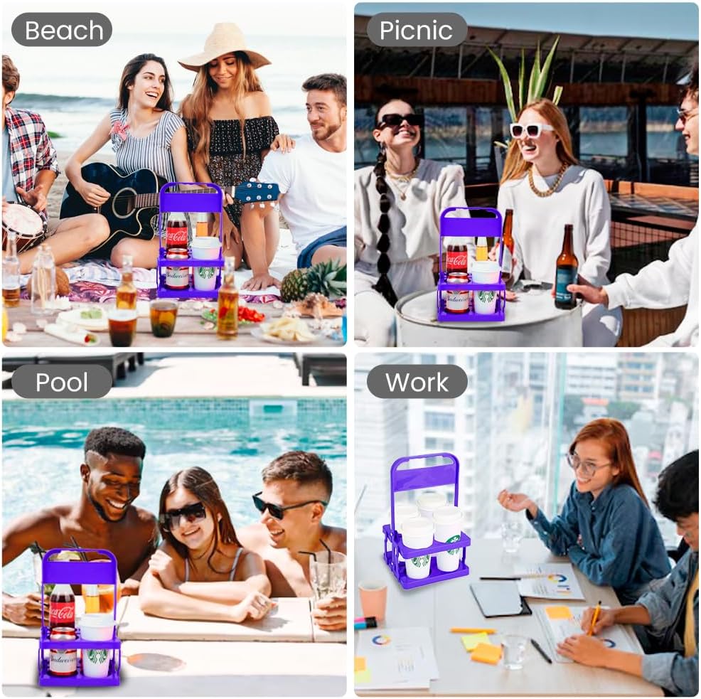 musbus Reusable Drink Carrier with Handle for Doordash, Grubhub, Portable Cup/Coffee Holder Accessories for Delivery, Foldable Drinks Caddy with Tray, Car Durable Plastic Festive Bottle, Vacation