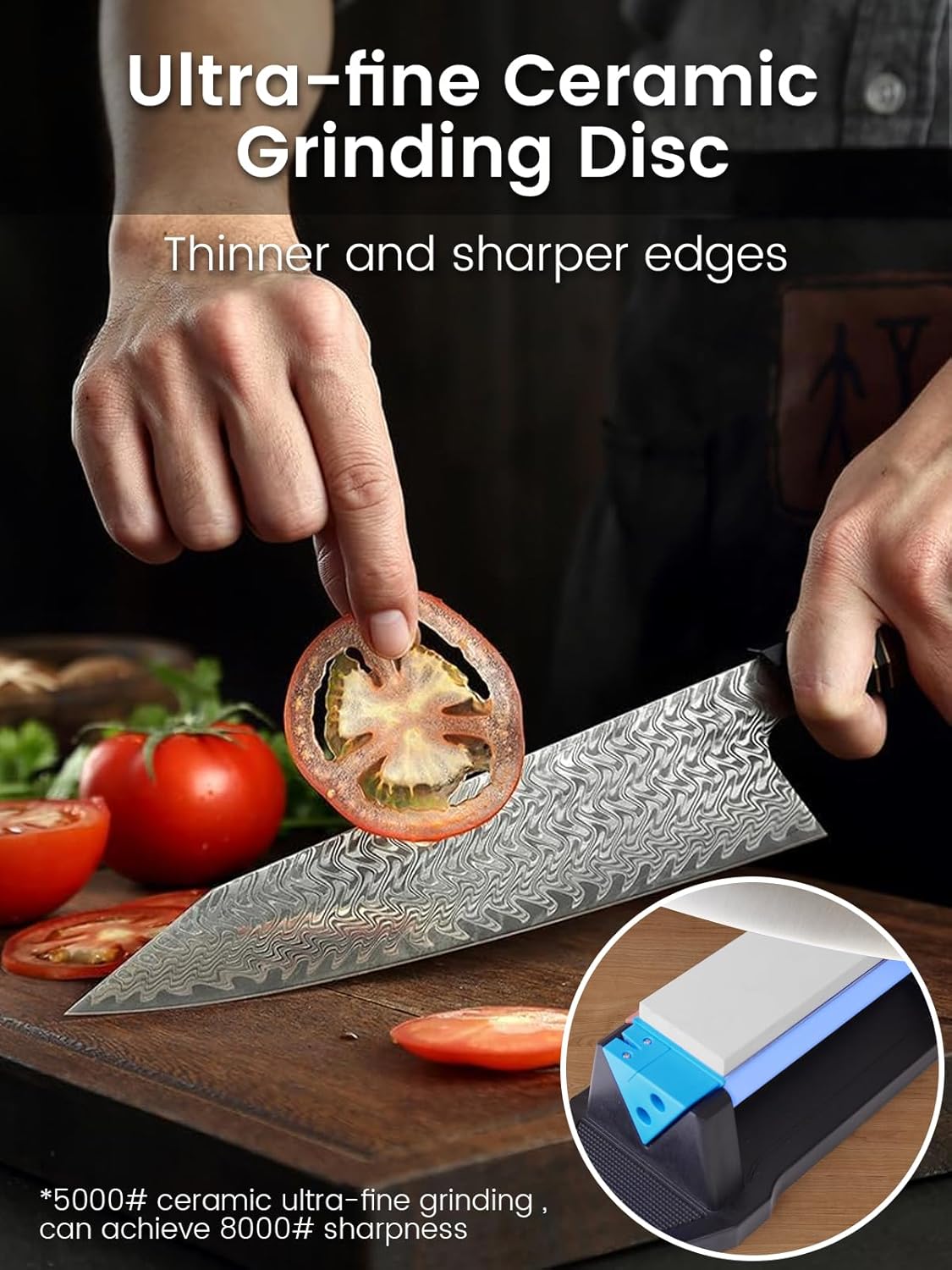 Whetstone Sharpening Stone Kit, Premium 3 Side Grit 400/1000/5000 Knife Sharpener for Sharp Blade, with Non-Slip Base, Angle Guide & Leather Strop