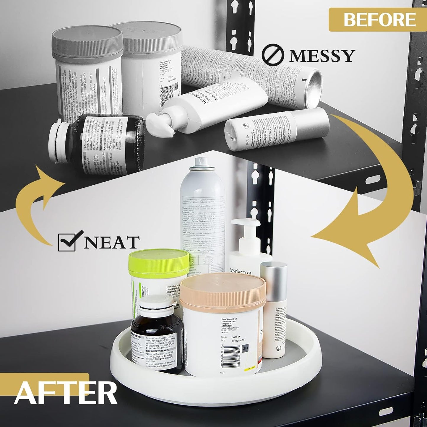 2Pack Non Skid Lazy Susan Turntable,Single Round Rotating Kitchen Spice Organizer for cabinets,Pantry, Bathroom, Refrigerator (10Inch+12Inch)