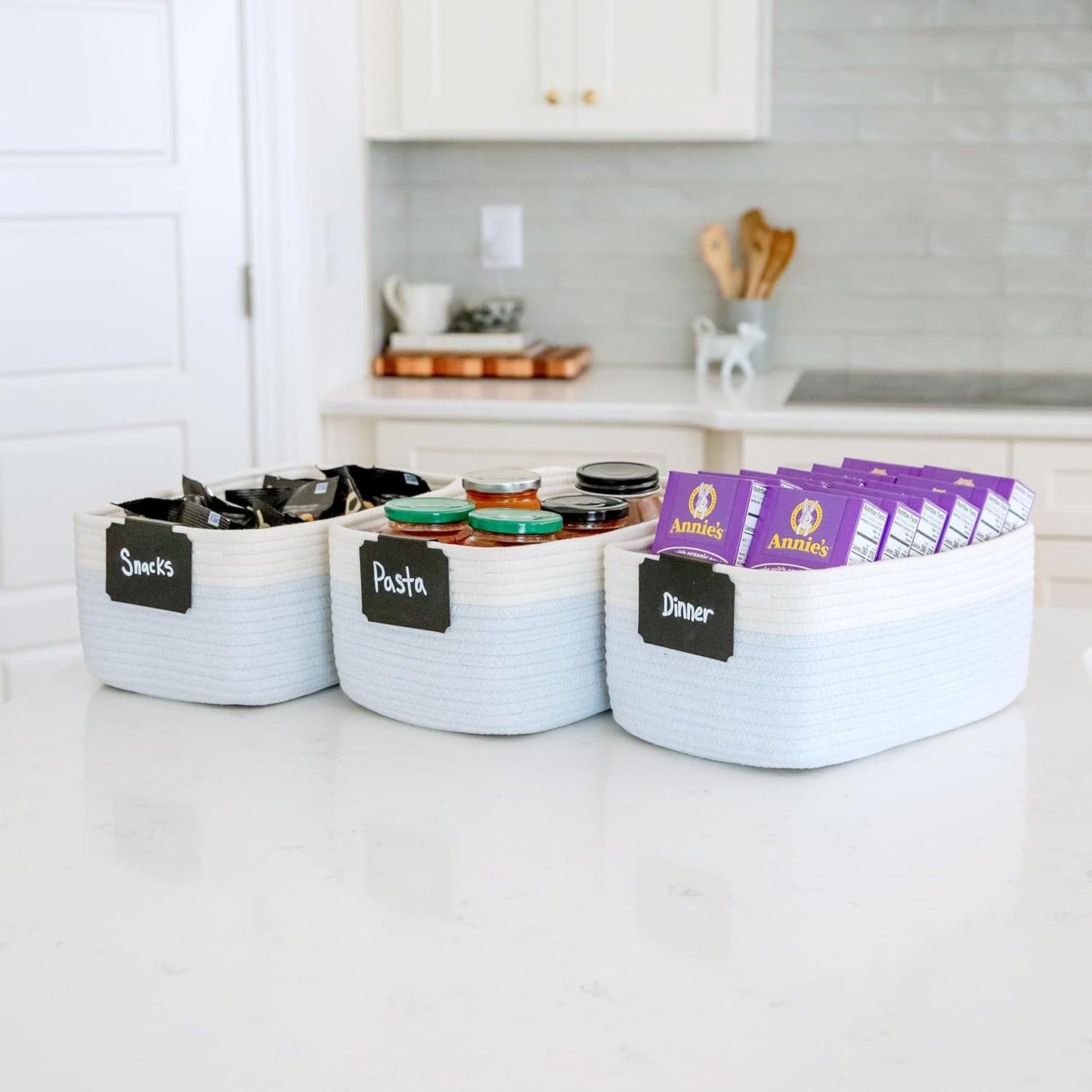 NaturalCozy 13.5”x8.5”x5.5” Rectangle Storage Baskets for Shelves 3 Pack | Cotton Rope Woven Small Baskets for Organizing | Small Storage Bins for Nursery, Bathroom, Closet, Shelf, Decorative