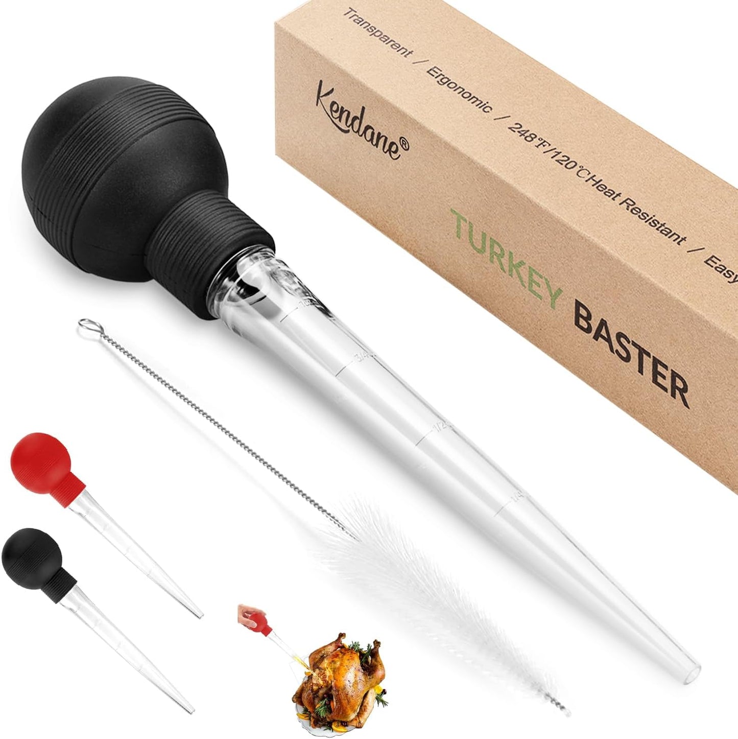 Turkey Baster With Cleaning Brush, Baster Syringe for Home Baking and Roaster Turkey, Include Detachable Food Grade Bulb with Double Scales for BBQ Grill Baking Kitchen Cooking