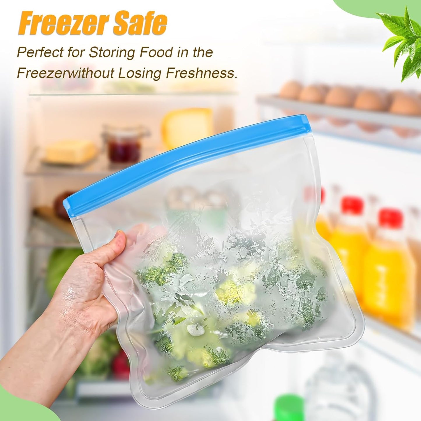10 Pack Reusable Silicone Food Storage Bags, Leakproof Dishwasher Safe Reusable Freezer Bags for Food Storage Containers, Lunch Bag for Sandwich, Marinate Meat, Salad Fruit 10.3'' x 7.9''