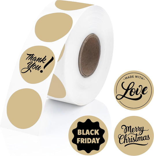 Perco Light Brown 1-inch Round Circle Thermal Sticker Labels - 735 Labels/Roll, Direct Thermal Printer Compatible, Permanent Adhesive, Vibrant Colors, Strong Hold, Perforated for Easy Use—Made in USA