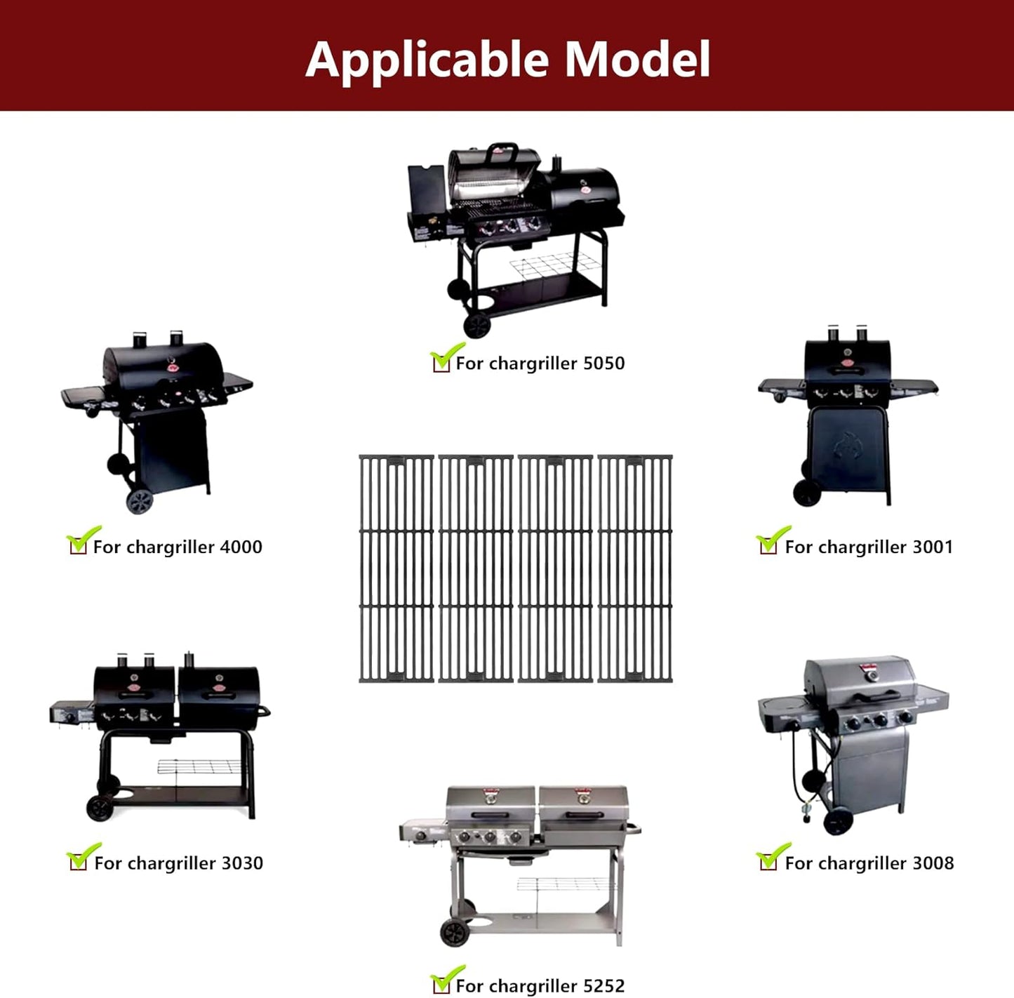 Grill Grates Replacement Parts, Grill Grates Replacement Cast Iron 19 3/4" x 27" for Chargriller Akorn 2121, 2123, 2222, 2828, 3001, 3030, 3725, 4000, 5050, 5252, 5650,9020