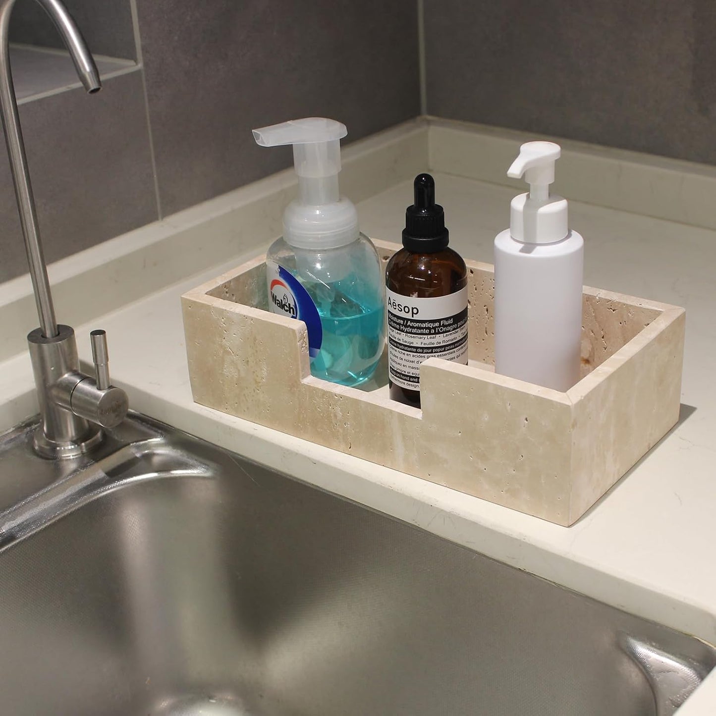 Natural Travertine Napkin Holder 9.8"x4.9"x2.8", Guest Towel Holder, Paper Hand Basket for Bathroom/Kitchen/Restaurant