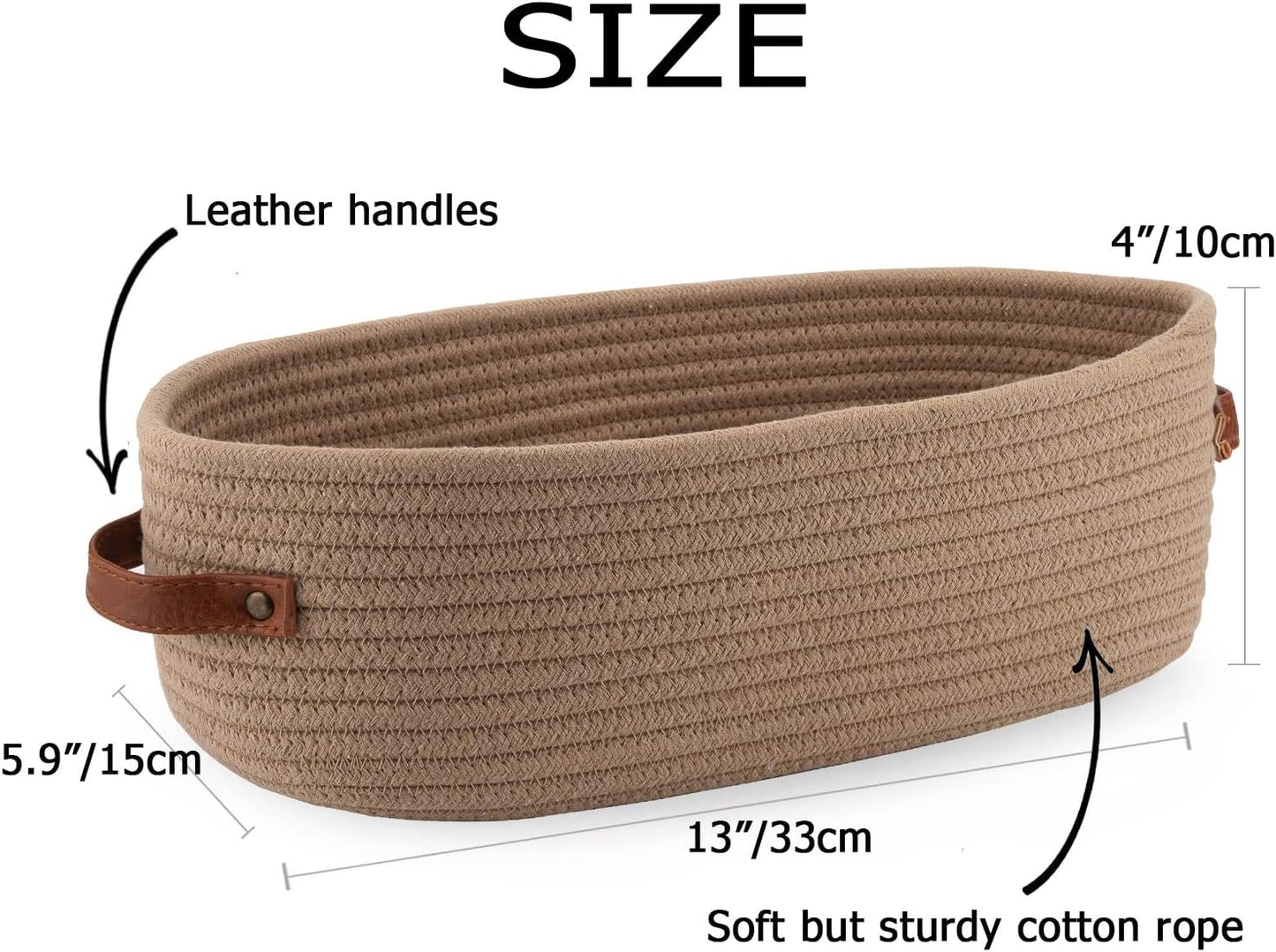 Storage Basket Boho Decor Baskets for Organizing Woven Decorative Basket for Countertop Toilet Paper Basket for Toilet Tank Top Shelf Basket with Handle Khaki