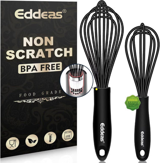 Mini Silicone Whisk, Small Silicone Whisk 7+9in, BPA free Non Scratch Coated Protect your Ceramic Pots and Pan.Perfect for Whisking, Beating, Mixing.Black