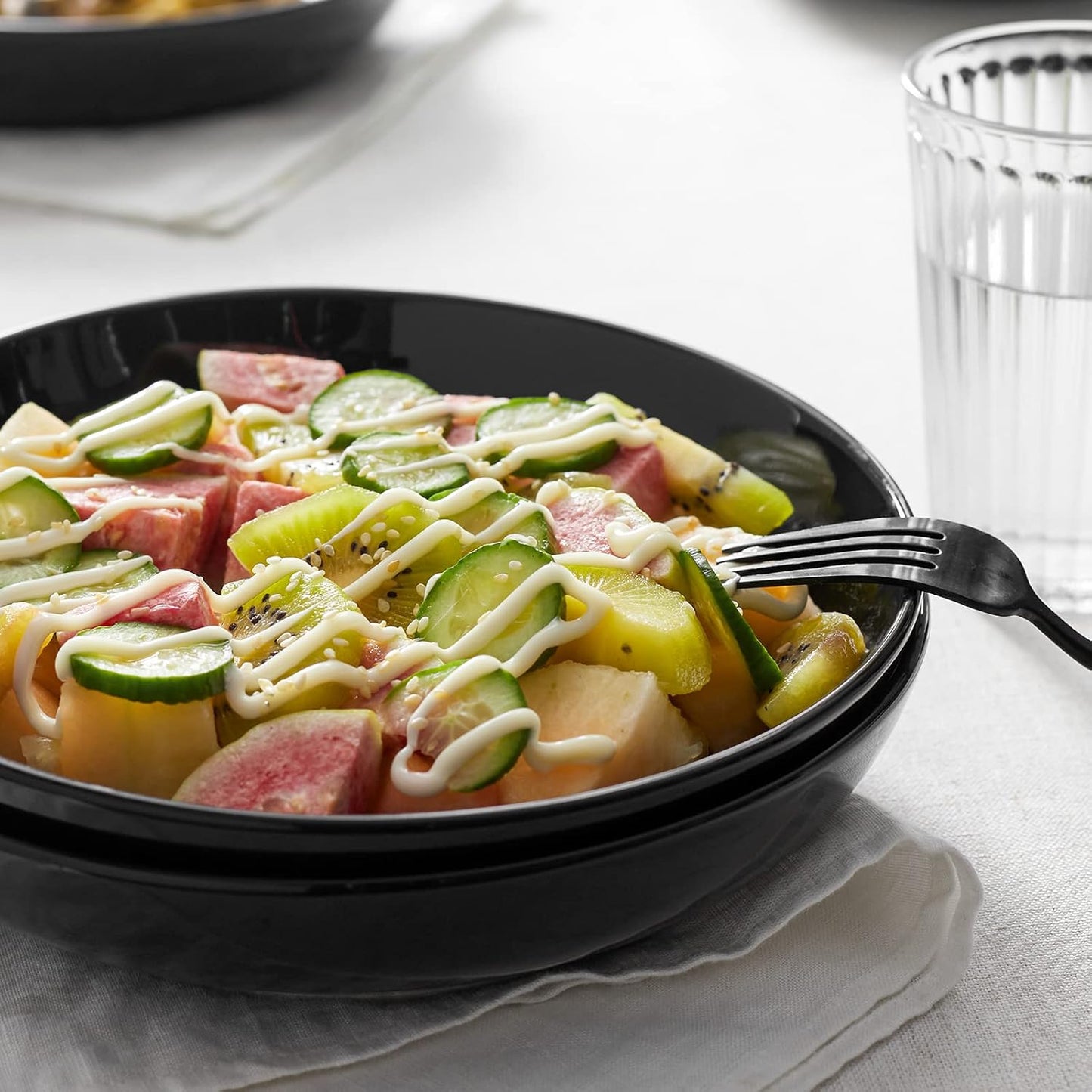 Y YHY Pasta Bowls 30oz, Large Salad Serving Bowls, Shallow Soup Bowls, Porcelain Pasta Bowls Set of 6, Microwave Dishwasher Safe, Black