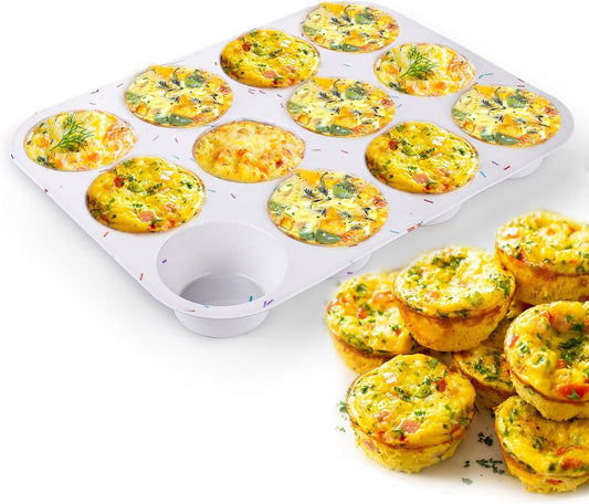 Juome Silicone Egg Bite Molds - 12 Cups Silicone Muffin Pans for Baking, Nonstick Cupcake Pan Silicone Mold for Making Tarts, Meatloaf and Mini Cheesecakes