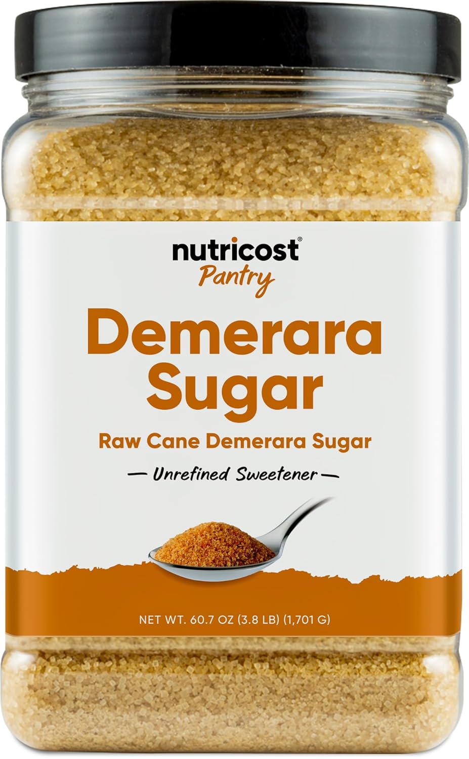 Nutricost Pantry Unrefined Demerara Sugar (4 Pound Bottle) :: Great for Baking, Cooking, Tea, Coffee, Etc. | Raw Cane Demerara (Turbinado) Sugar with Zero Additives