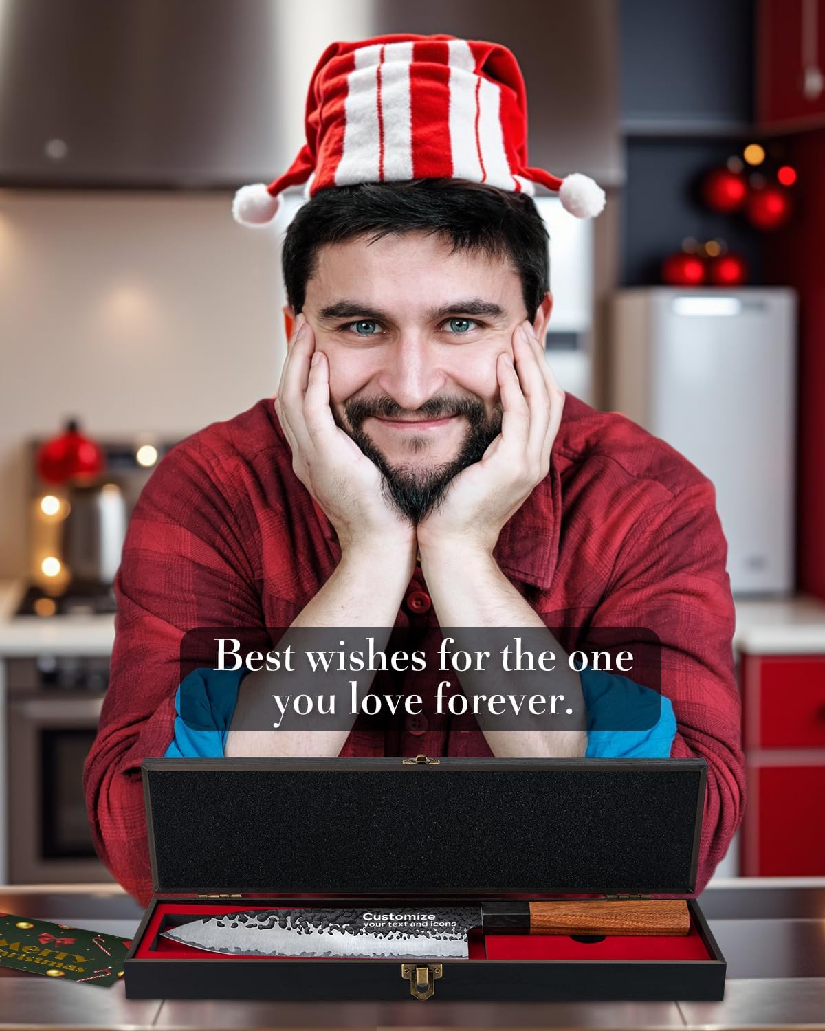 Personalized Gifts for Men Engraved Custom Japanese Knife, Hand Forged High Carbon Steel Chef Knife With Rosewood Handle, The Practical Birthday Gift for Your Loved Ones (Sandalwood Gift Box)