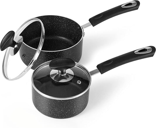 Nonstick Saucepan Set with Lid, Non Stick 1Qt & 2Qt Sauce Pan Set with Glass Lid Small Pot for Home Kitchen