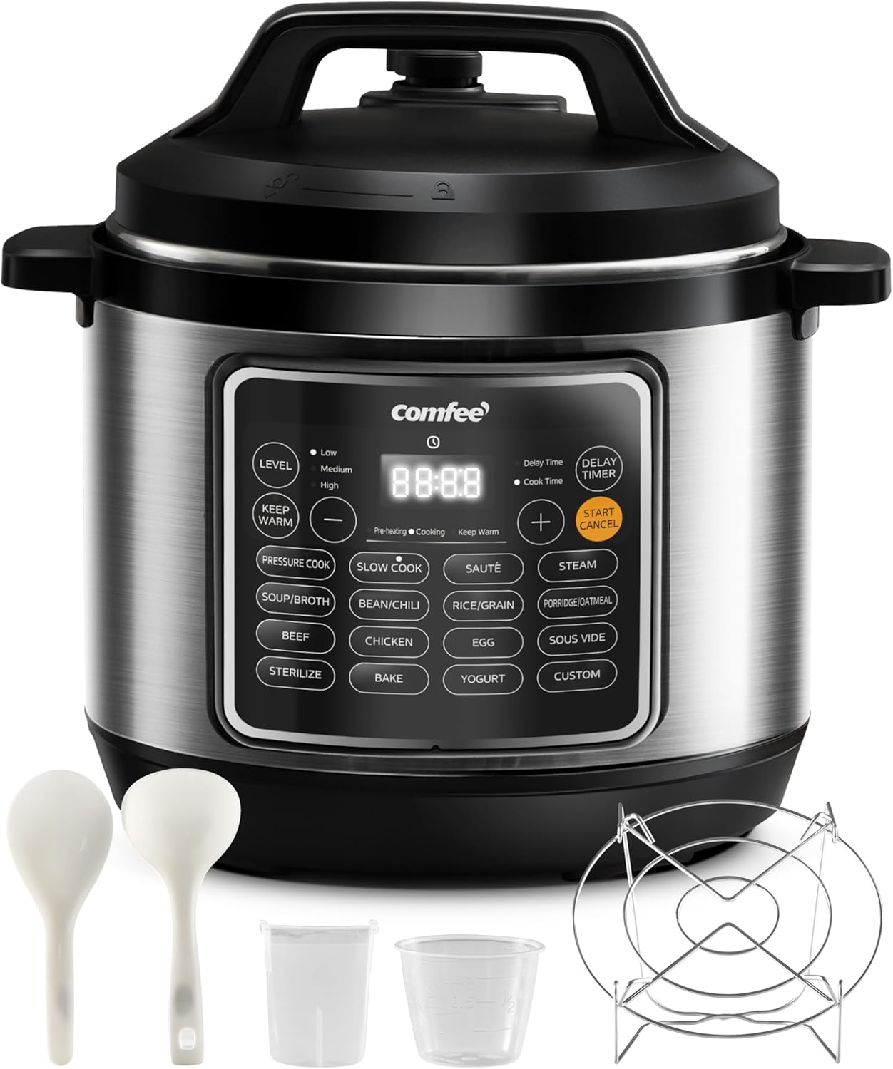 COMFEE’ Pressure Cooker 8 Quart with 16 Cooking Functions, Olla de Presion Non-Stick Pot Yogurt Maker Rice Cooker Slow Cooker Sauté Steamer, Healthy Ceramic Inner Pot