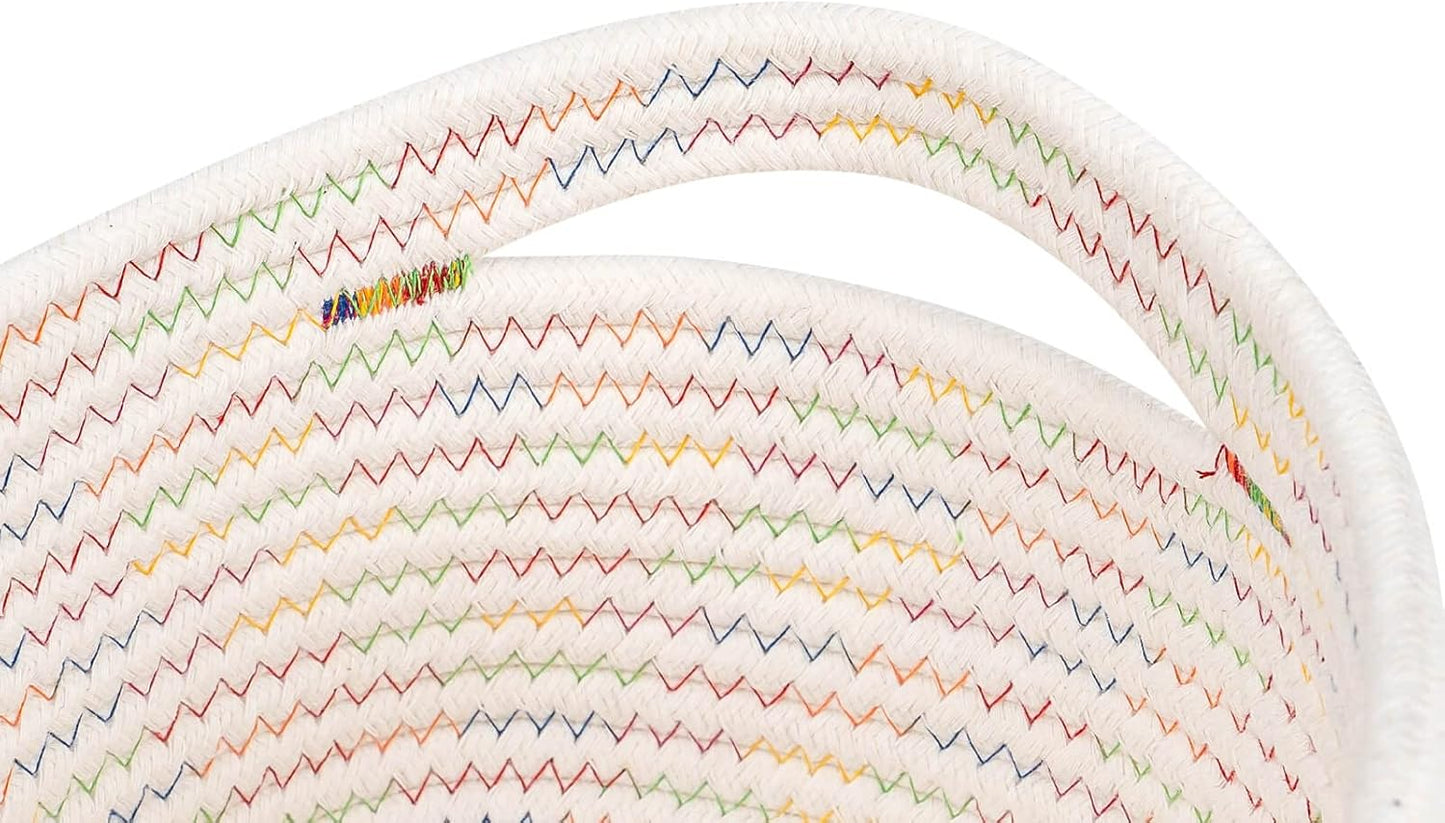 CubesLand Rectangle Woven Cotton Rope Organizer, Small Rainbow Basket for Kids, Baby & Pets' Toys, Shelves Storage