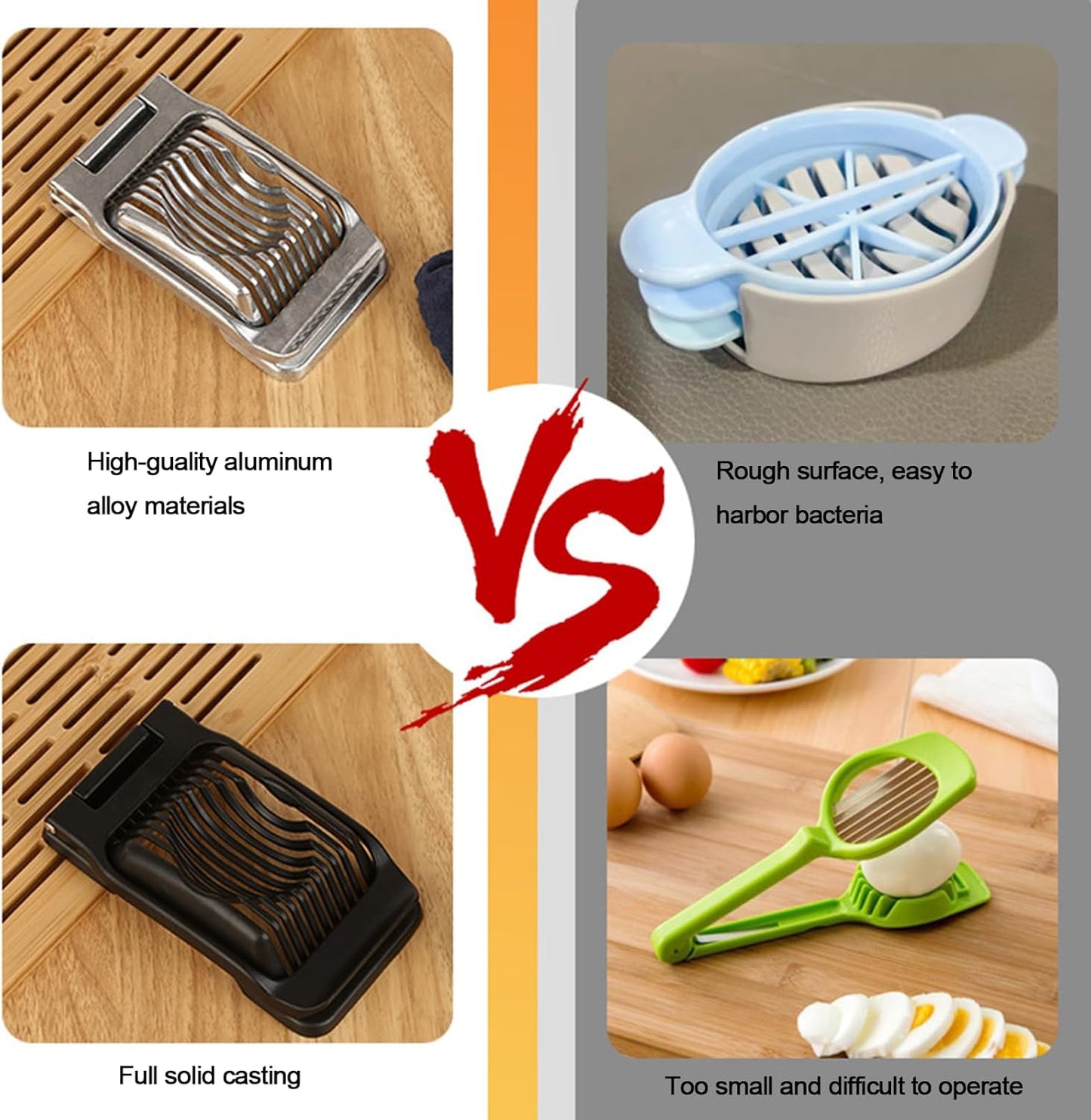 Egg Slicer For Hard Boiled Eggs, Heavy Duty Aluminium Egg Cutter with Stainless Steel Wires, for Strawberry Banana Soft Fruit Kitchen Gadget (Silver)