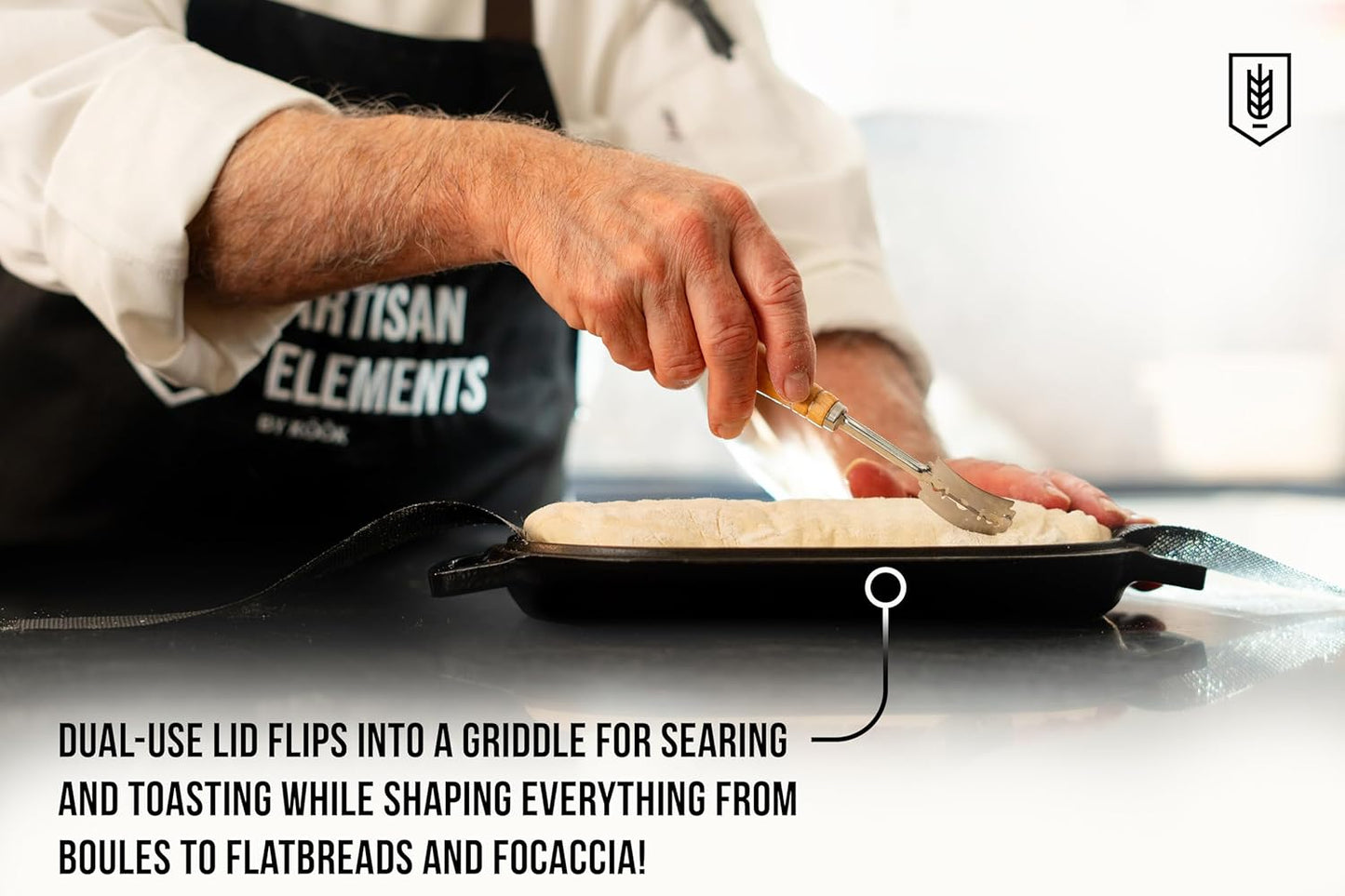 KooK Dutch Oven, Oven for Sourdough Bread Baking, with Lid, Dual Handles, Enameled Cast Iron, includes Lid Lever, Great for Baking Bread, Cooking and Roasting, Dishwasher Safe, 3.4 Qt, Black