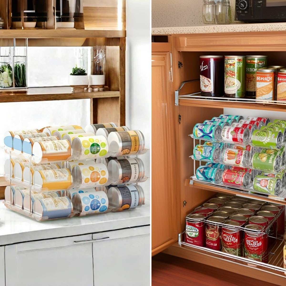 Can Organizer for Pantry, 3 Sets 2Tiers Can Storage Organizer Pantry, Soda Can Organizer for Fridge 24 Cans Rack Automatic Rolling Stackable Canned Food Organizer,Clear