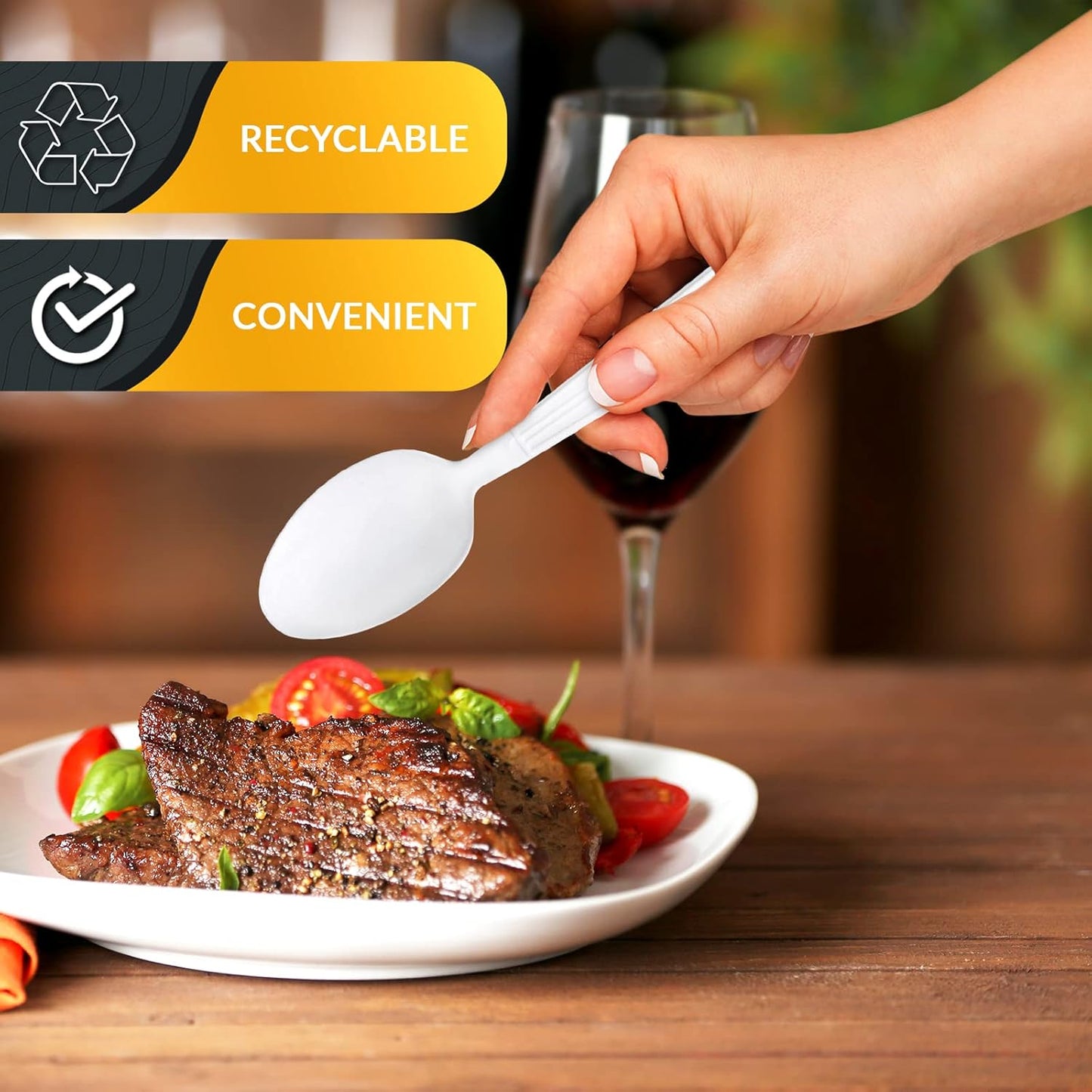 PAMI 200-Pack Heavy Duty Disposable Table Spoons and White Plastic Forks - Plastic Spoons for Soup, Heavy Duty for Parties