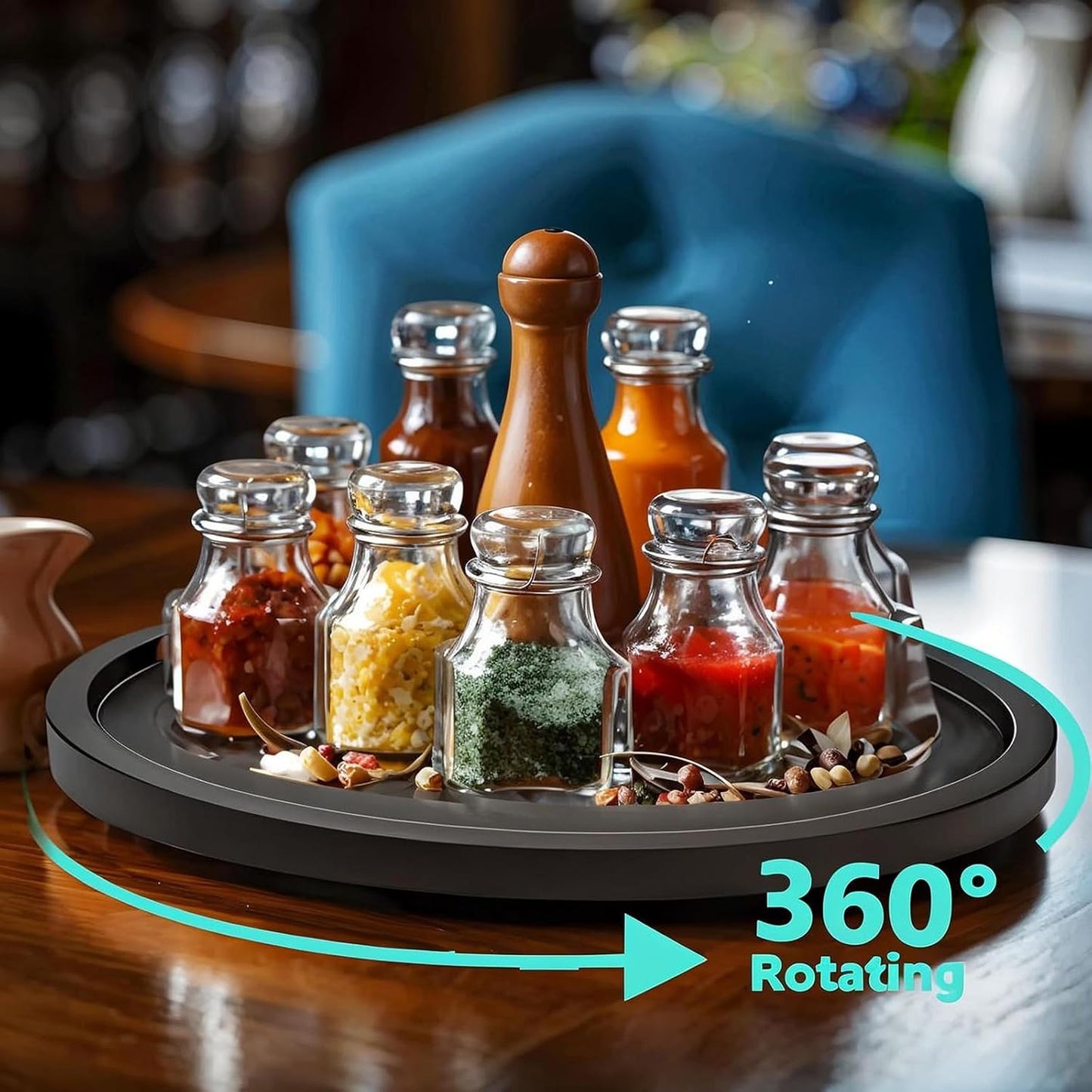 14" Black Bamboo Lazy Susan Organizer Kitchen Turntable for Cabinet Pantry Table Organization