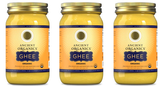 Ancient Organics Ghee, Organic Grass Fed Gluten Free Clarified Ghee Butter with Vitamins & Omegas, Lactose Free, 100% Certified Organic, Kosher, USDA Certified, Made in USA - 16 Fl Oz (Pack of 3)