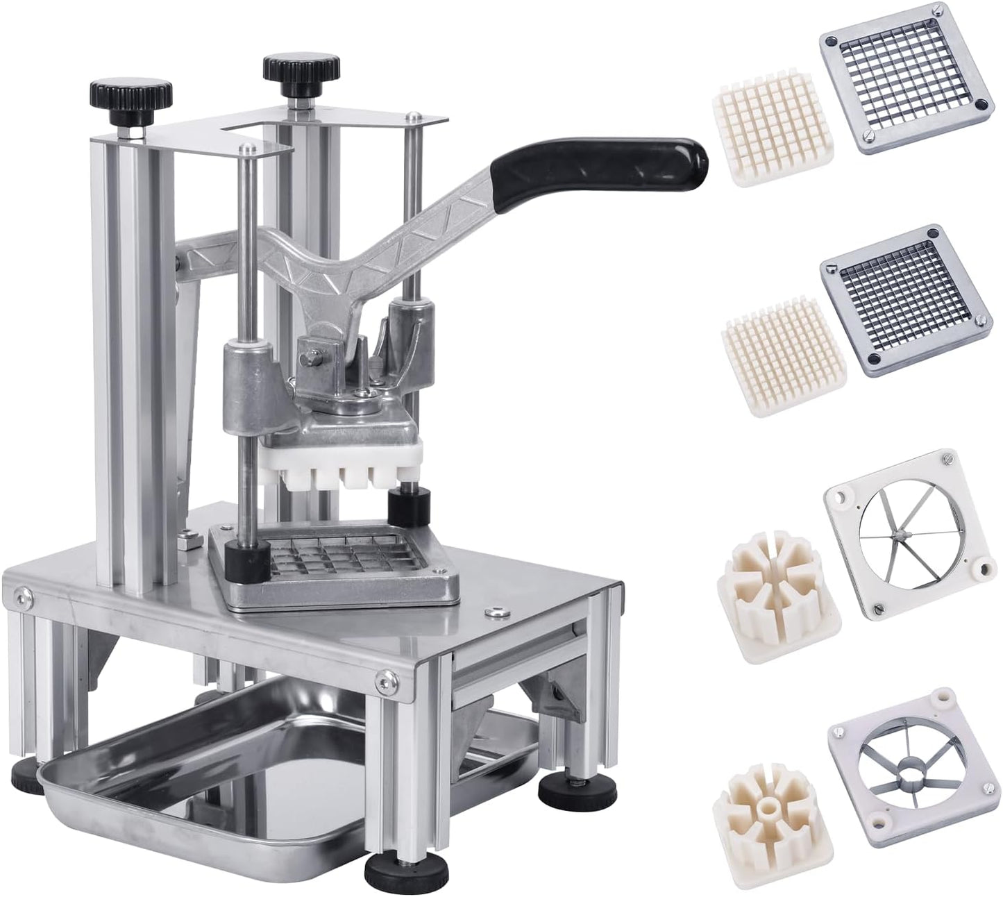 Commercial French Fries Cutter 1/4″ 3/8″ 6 Wedges 6 Wedges to Core Stainless Steel Blades Potato Slicer Fruit Chopper for Restaurant Home Kitchen Cutting, Sliver