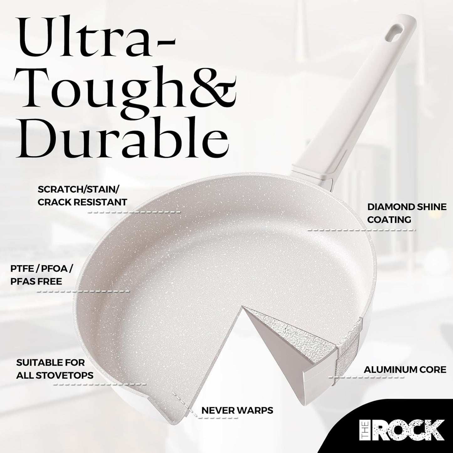 THE ROCK SOHO 8-Inch Ceramic Non Stick Frying Pan – Nothing Sticks, Never Warps, Lasts Longer, Non Toxic Skillet with Heat-Resistant Handle, PTFE PFOA & PFAS Free, Oven & Dishwasher Safe, Cream