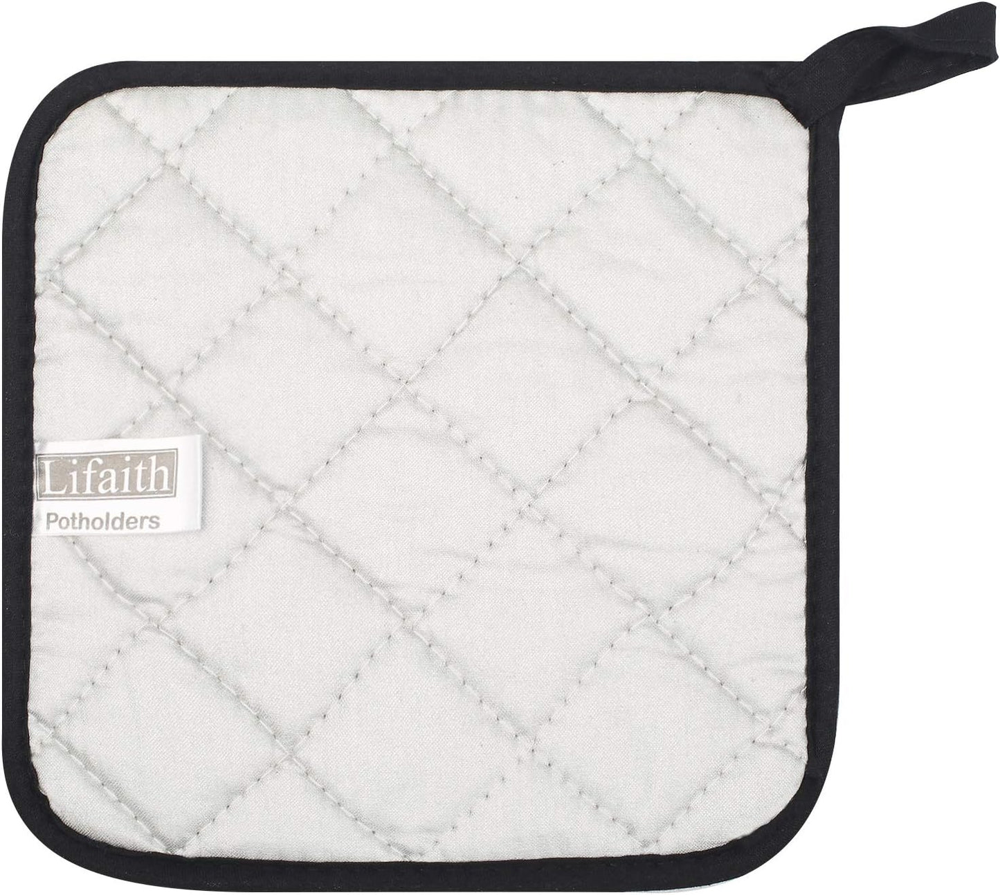 100% Cotton Kitchen Everyday Basic Terry Pot Holder Heat Resistant Coaster Potholder for Cooking and Baking Set of 5 Black