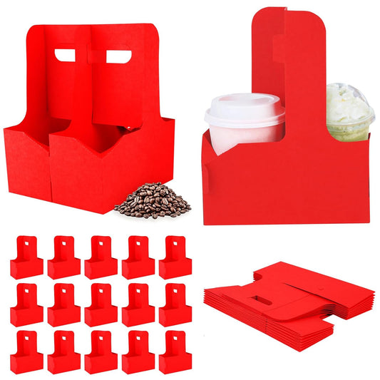 Bodaon 2 Cup Drink Carrier with Handle, 15 Pcs Cardboard Cup Holders, Disposable Drink Carriers for Delivery, Kraft Paper Coffee Cup Holder to Go, Take Out Cup Carriers for Hot/Cold Drinks