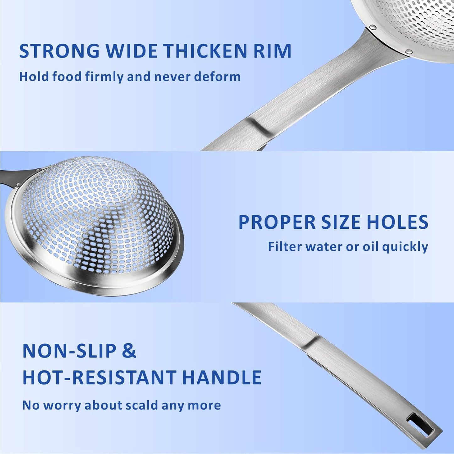 Yimi Skimmer Slotted Spoon Ladle,304 Stainless Steel Durable Cooking Frying Colander, Rustproof Large Scoop Kitchen Strainer Fryer with Vacuum Ergonomic Handle, Ideal for Gift, 15 Inches