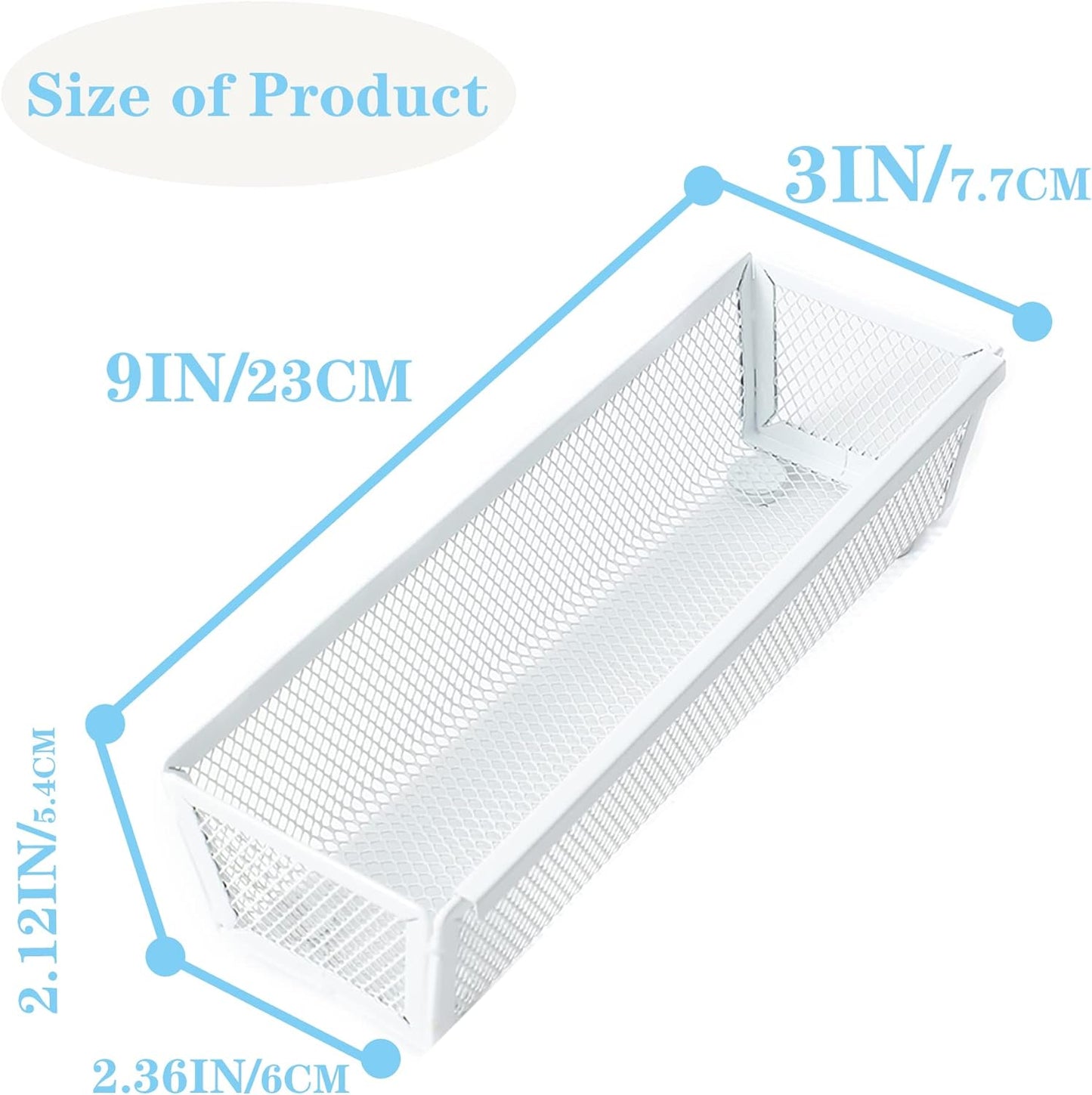 Mesh Tray Kitchen Drawer Utensil Cutlery Tray Office Supplies with Inter-locking Arm Drawer Dividers Organizer for Silverware, Flatware, Home,Office, School,Bedroom(9＂X3＂6pack) White