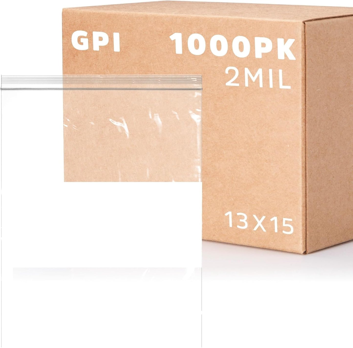 13" x 15" 2 Gallon Large Zip Bags, 2 Mil Thick Clear Plastic Reclosable Zipper Lock Bags with Write-on White Block, with Resealable Zip Top Lock for Food Storage & Office Supplies, 1000 Count