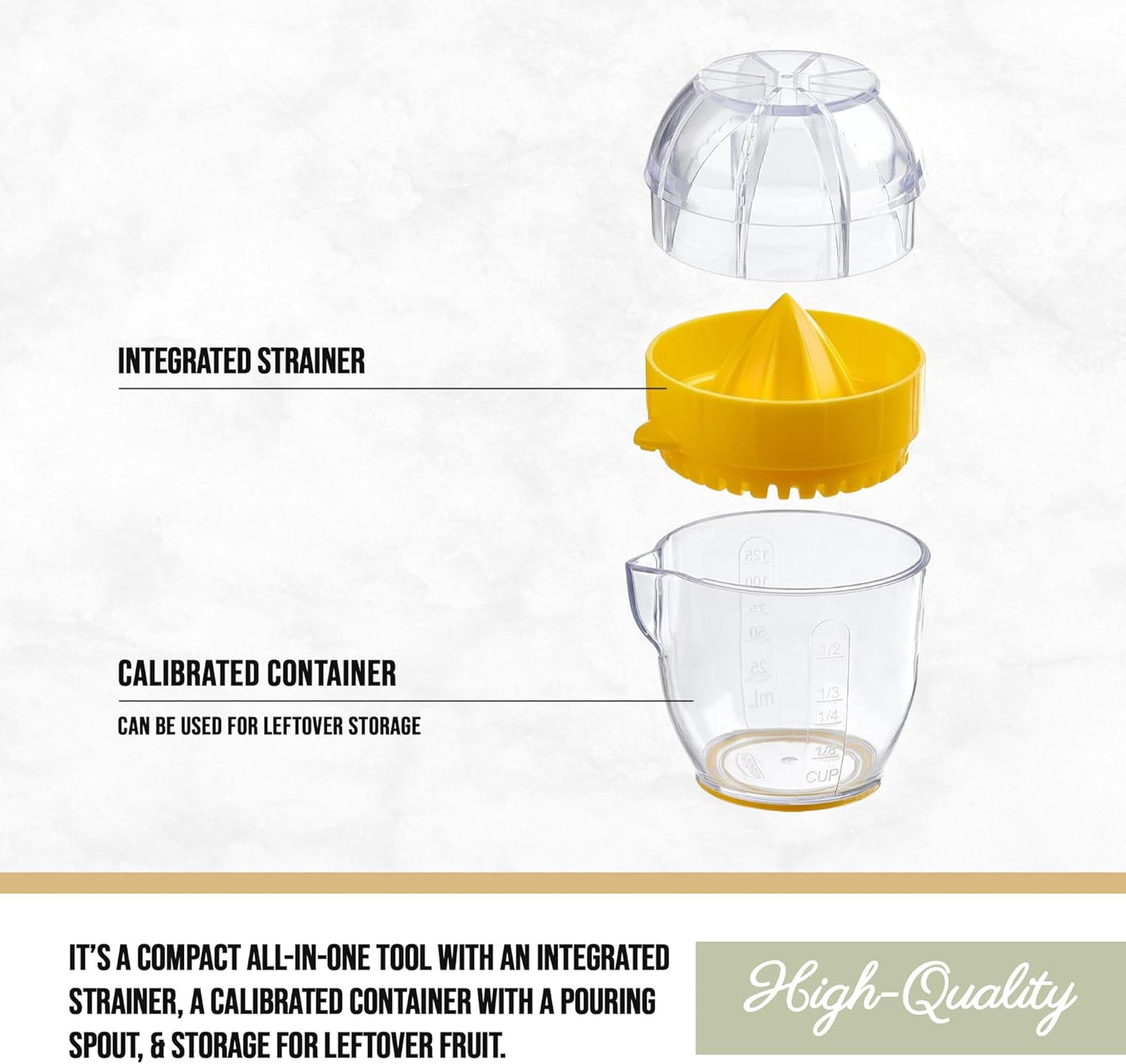 Trudeau Lemon Squeezer with Integrated Strainer – Compact Citrus Juicer with 1/2 Cup Capacity, Calibrated Container & Pouring Spout – BPA-Free & Dishwasher Safe – Original Trudeau Design