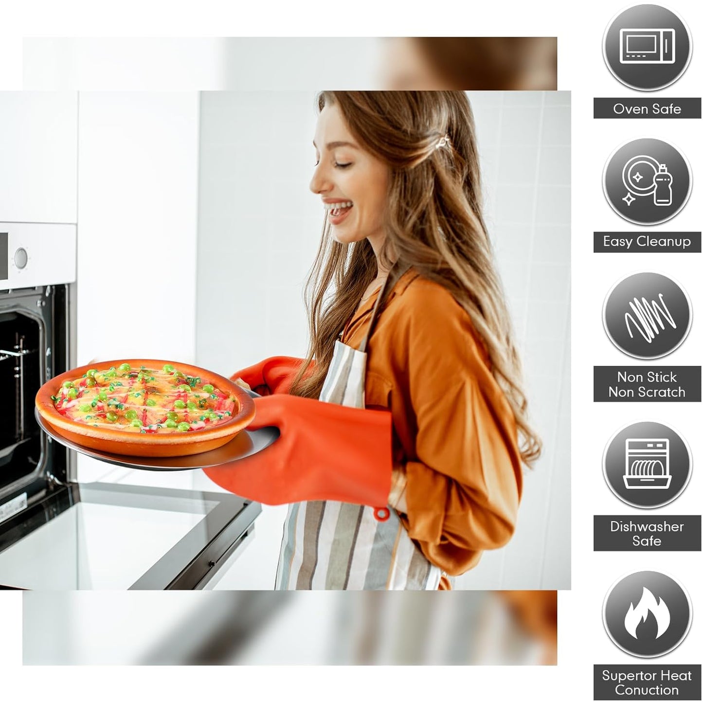 Thenshop 8 Pieces 9 Inch Pizza Pans Bulk Stainless Steel Sets Round Bakeware Pizza Trays for Oven Kitchen Baking Home Restaurant Safe Sturdy Reusable Easy Clean(Silver)